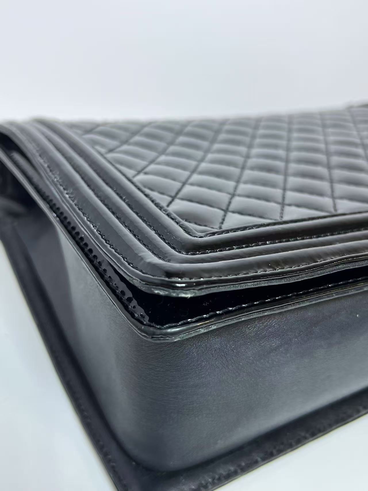Chanel Large Boy Bag Quilted Patent Leather Shoulder Bag