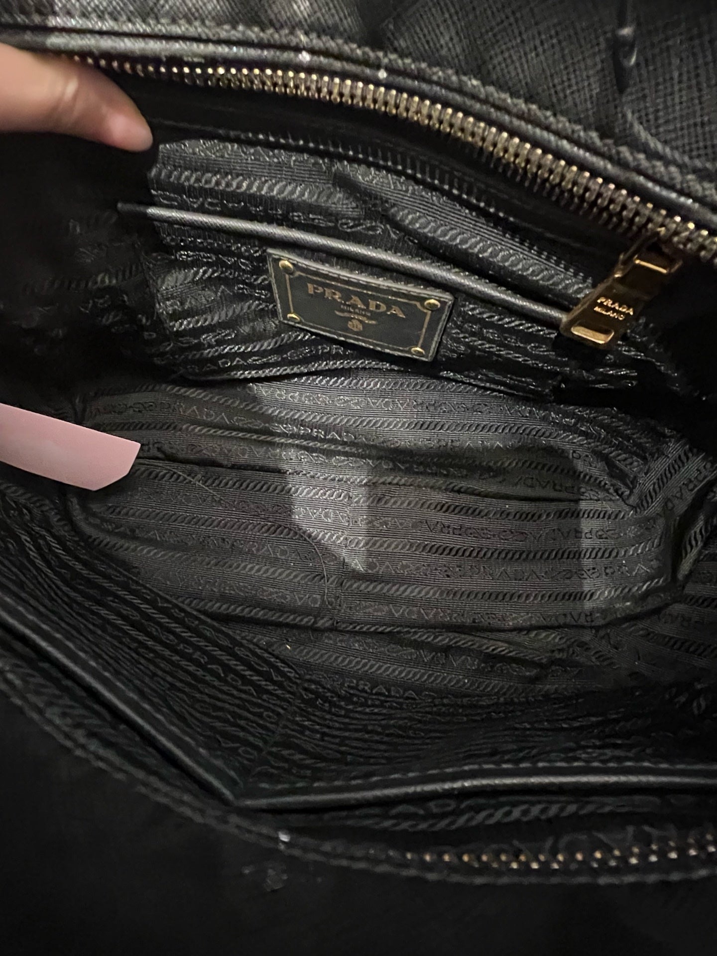 Prada Saffiano Leather Two-Tone Boston Bag with Pink Handles