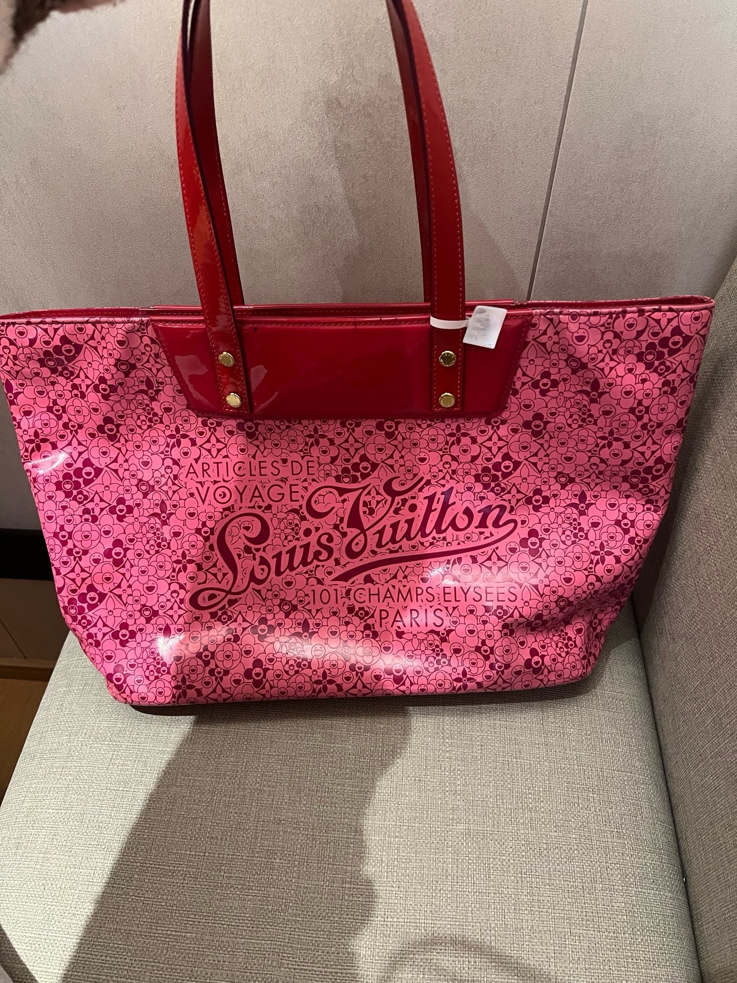 Louis Vuitton Tote Bag, Limited Edition Takashi Murakami Pink Red Monogram Flower