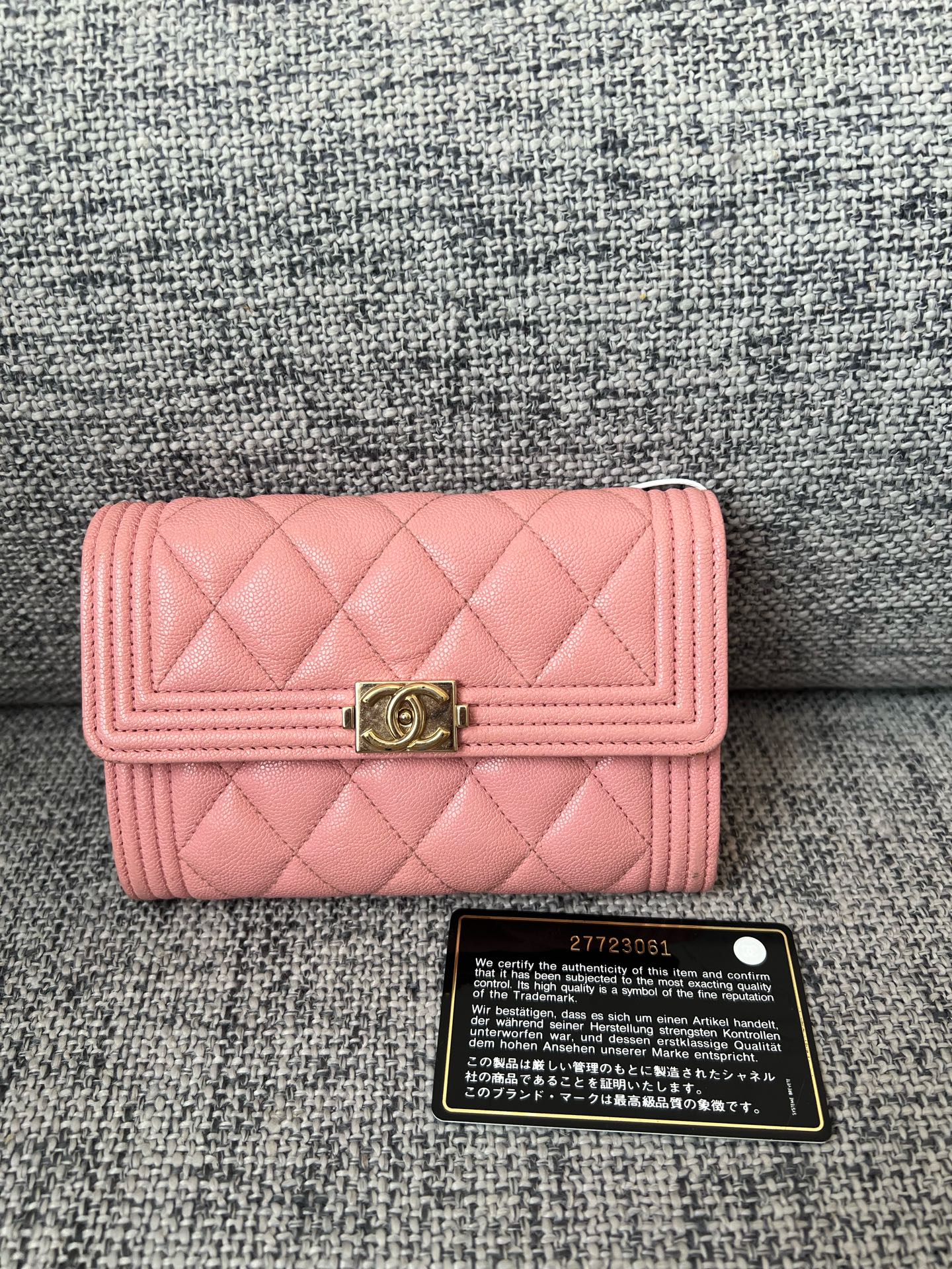 Chanel Boy Long Flap Wallet Pink Caviar Leather with Gold Hardware