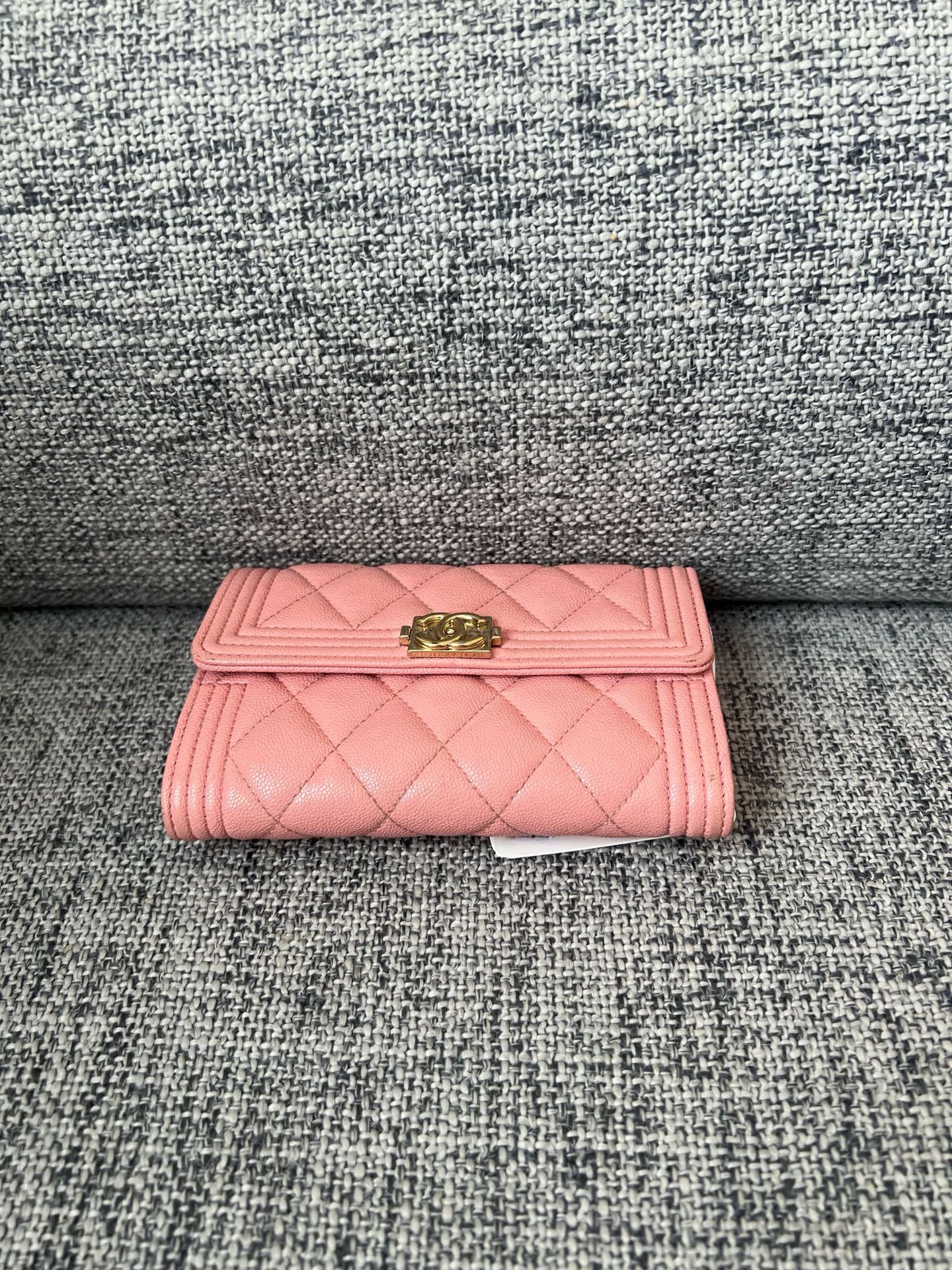 Chanel Boy Long Flap Wallet Pink Caviar Leather with Gold Hardware