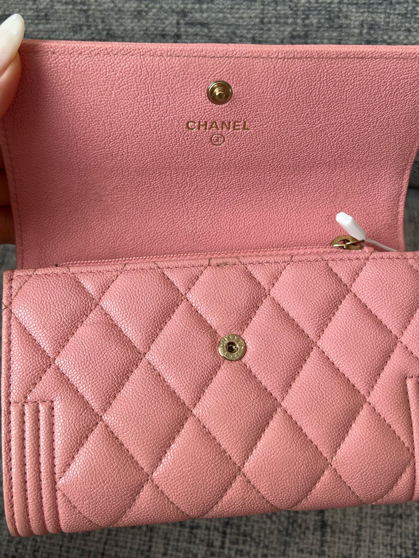 Chanel Boy Long Flap Wallet Pink Caviar Leather with Gold Hardware