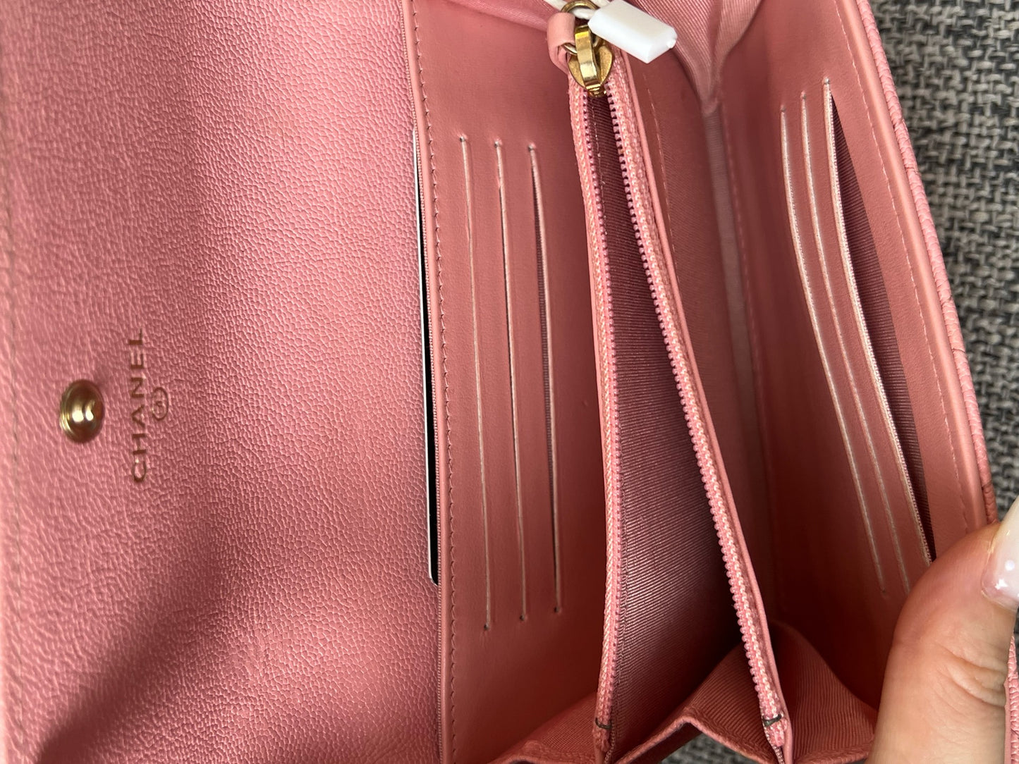 Chanel Boy Long Flap Wallet Pink Caviar Leather with Gold Hardware