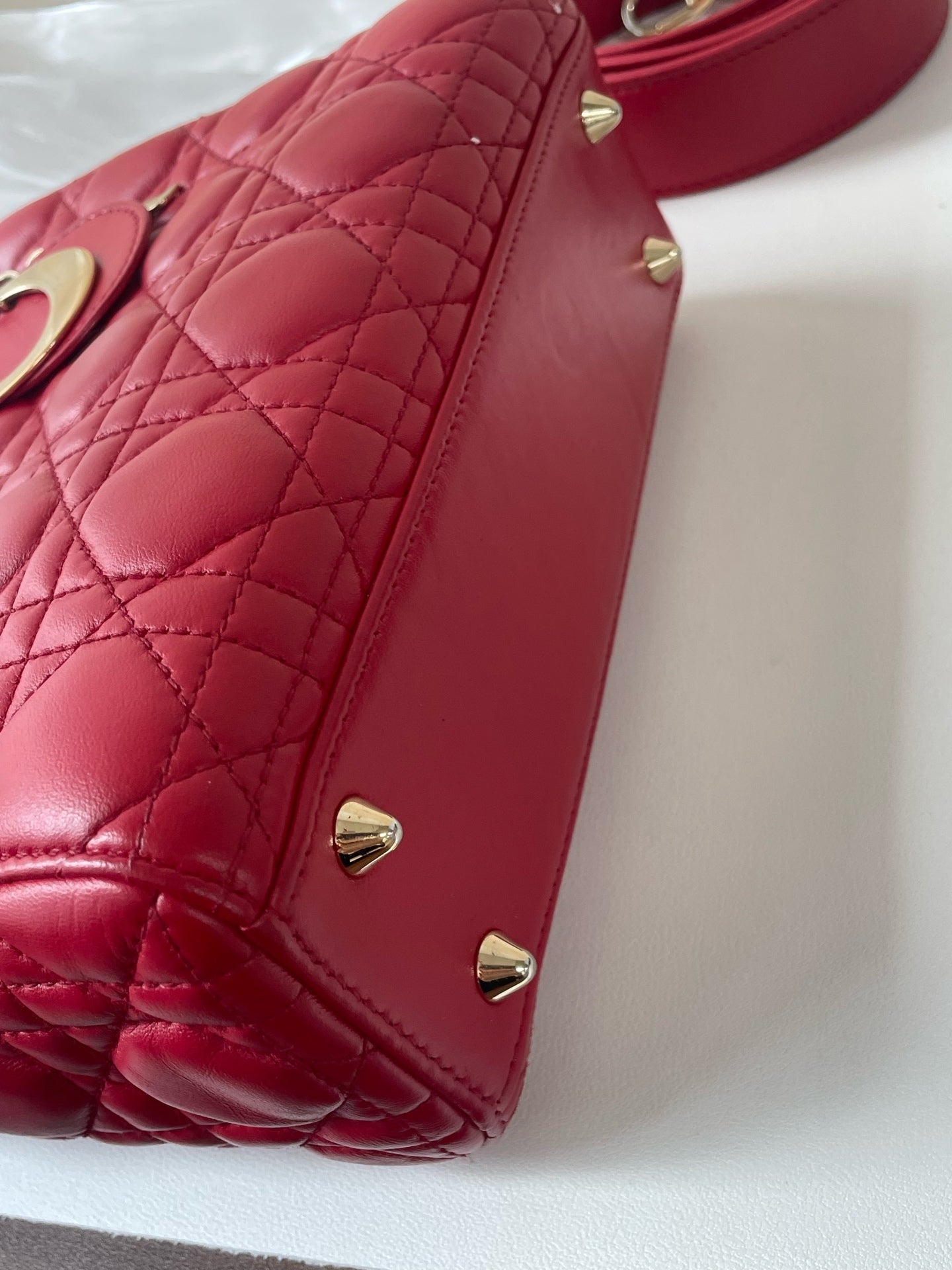 Dior Lady Dior Small Red Lambskin Cannage Handbag