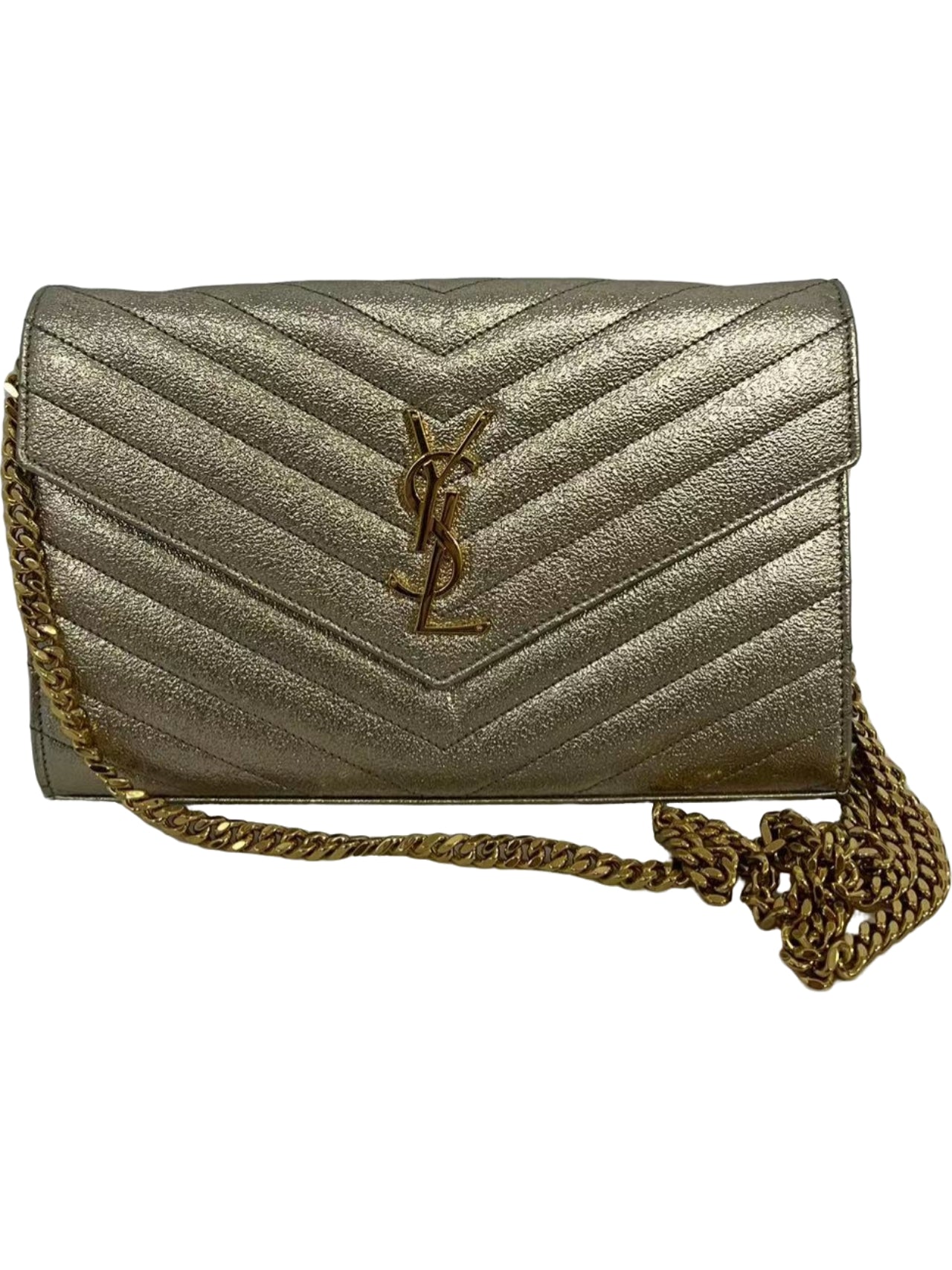 Saint Laurent (YSL) Metallic Gold Chevron Quilted WOC