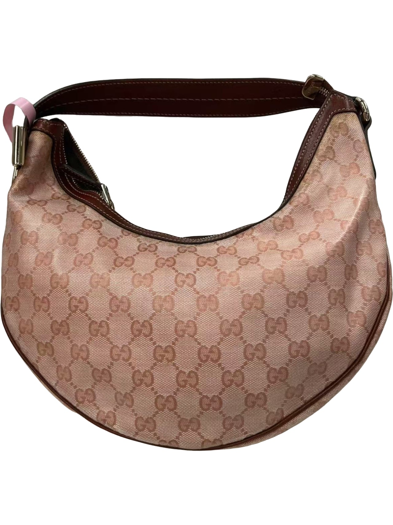 Gucci GG Canvas Pink Crescent Hobo Bag with Bow Charm