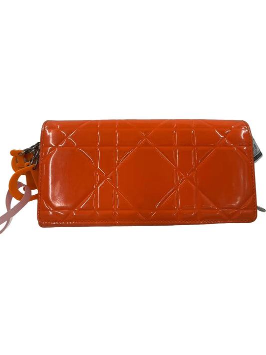 Christian Dior Lady Dior Orange Patent Leather Wallet on Chain