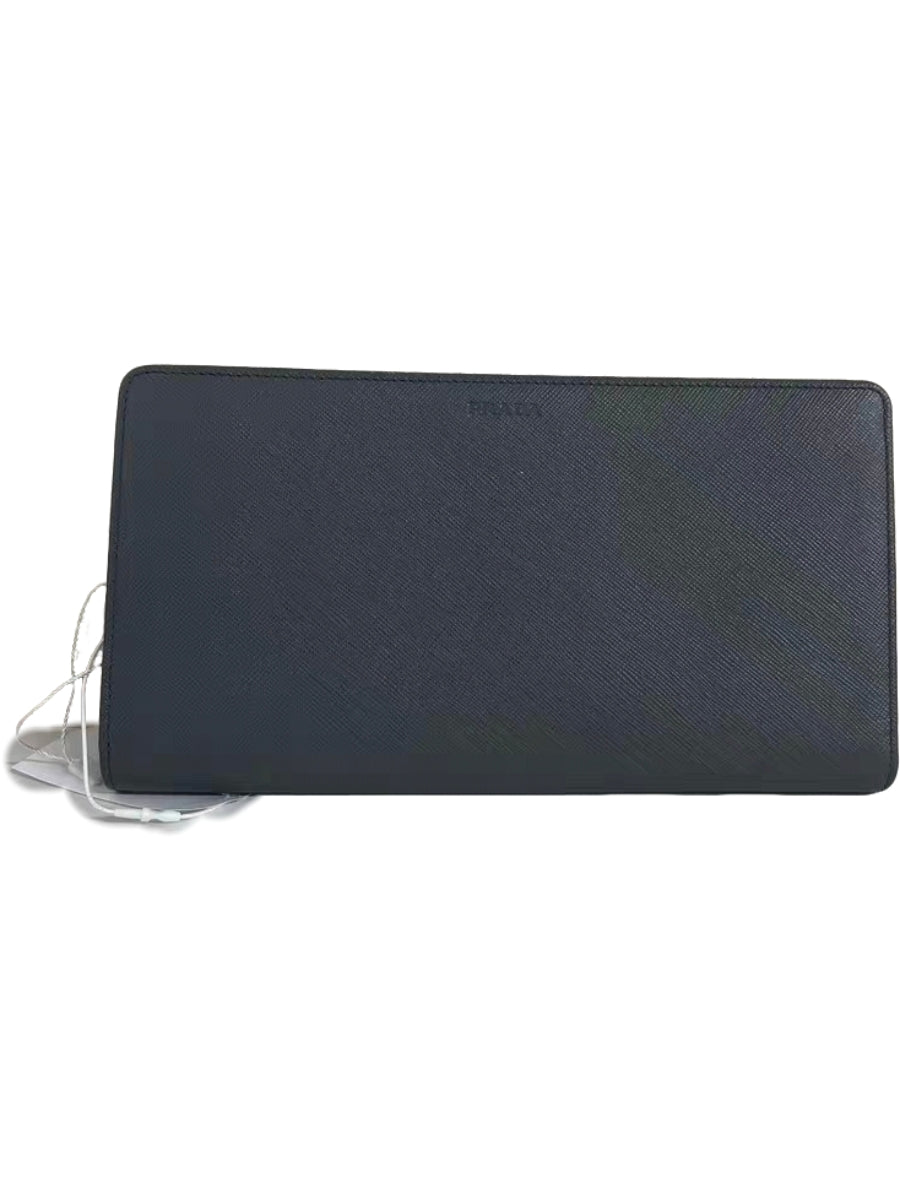 Prada Saffiano Gray Leather Long Wallet