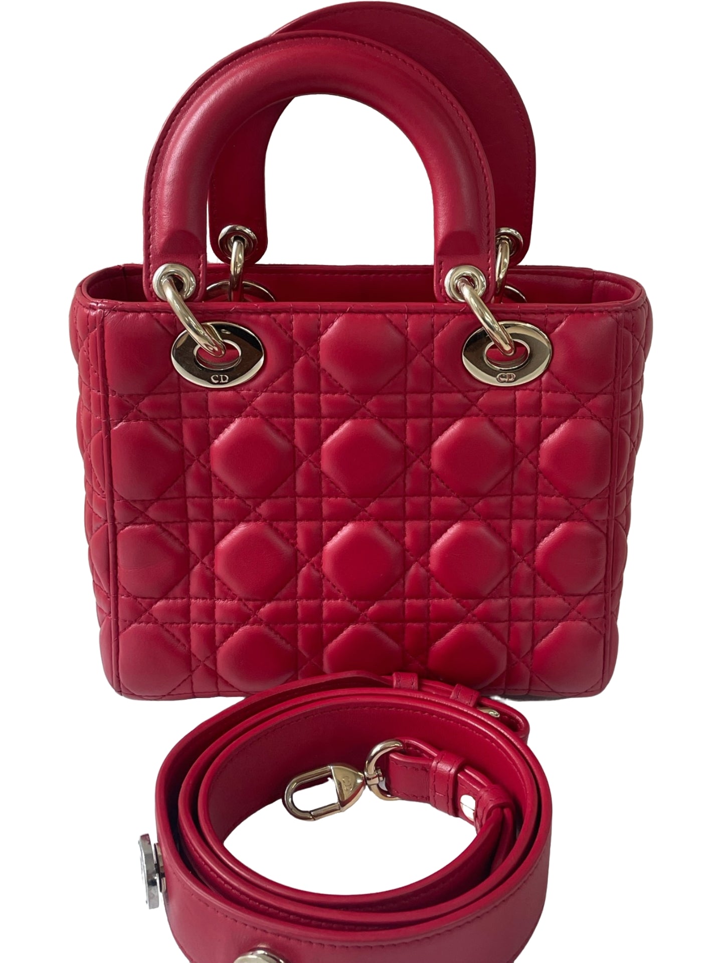 Dior Lady Dior Small Red Lambskin Cannage Handbag