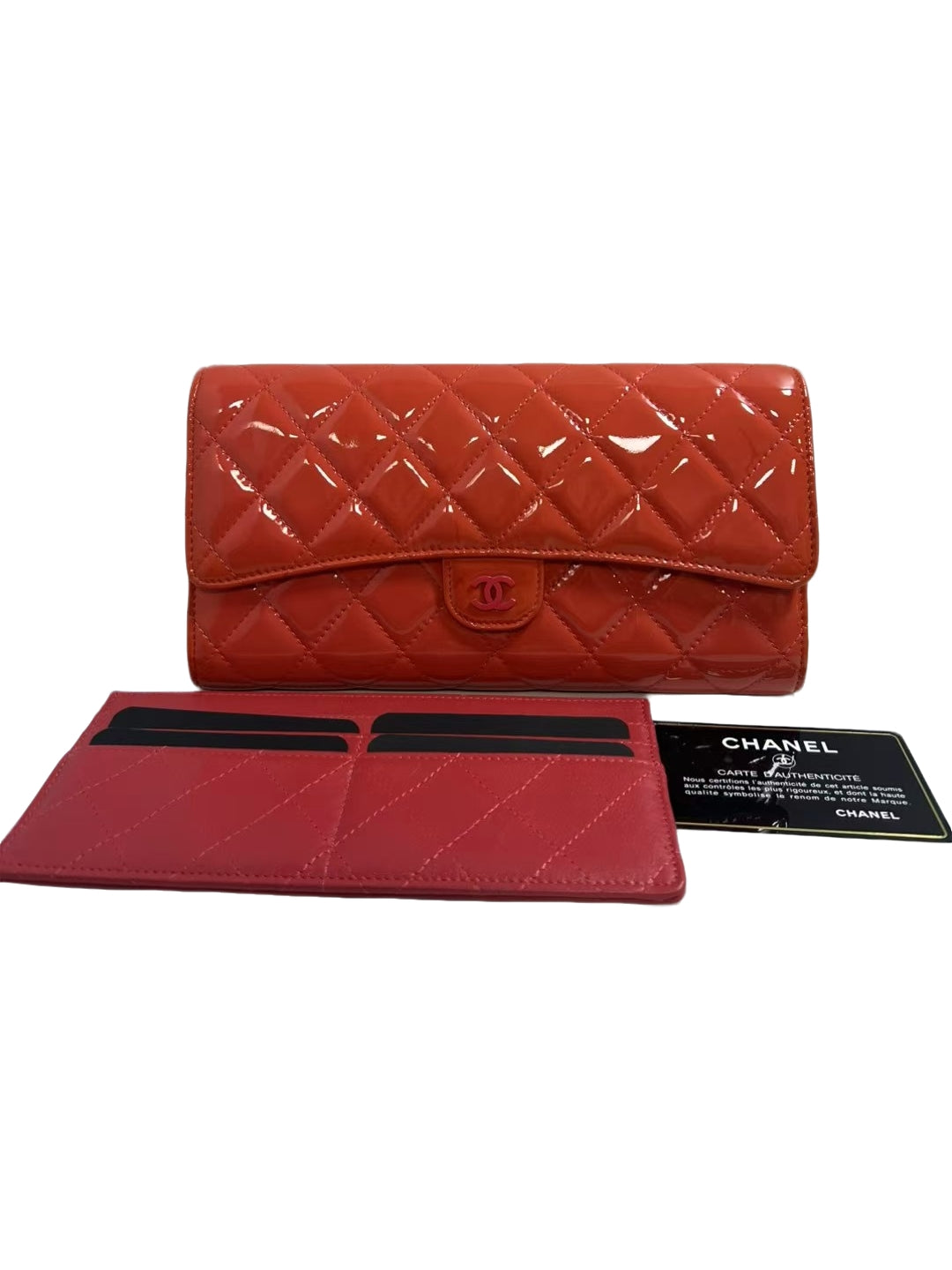 Chanel Classic Flap Red Patent Leather Long Wallet