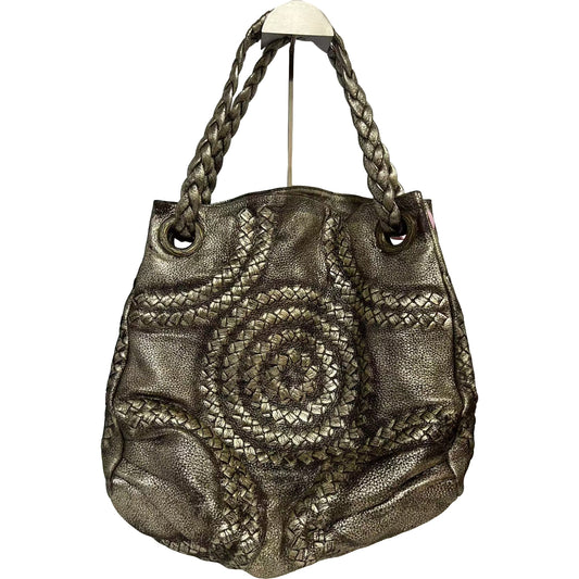 Bottega Veneta Medium Intreccio Woven Metallic Gold Leather Hobo Bag