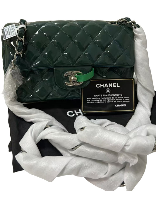 Chanel Classic Flap Mini Rectangular Dark Green Patent Leather Shoulder Bag