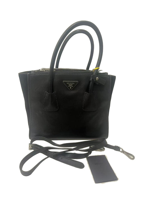 Prada Double Medium Black Leather & Suede Tote Bag