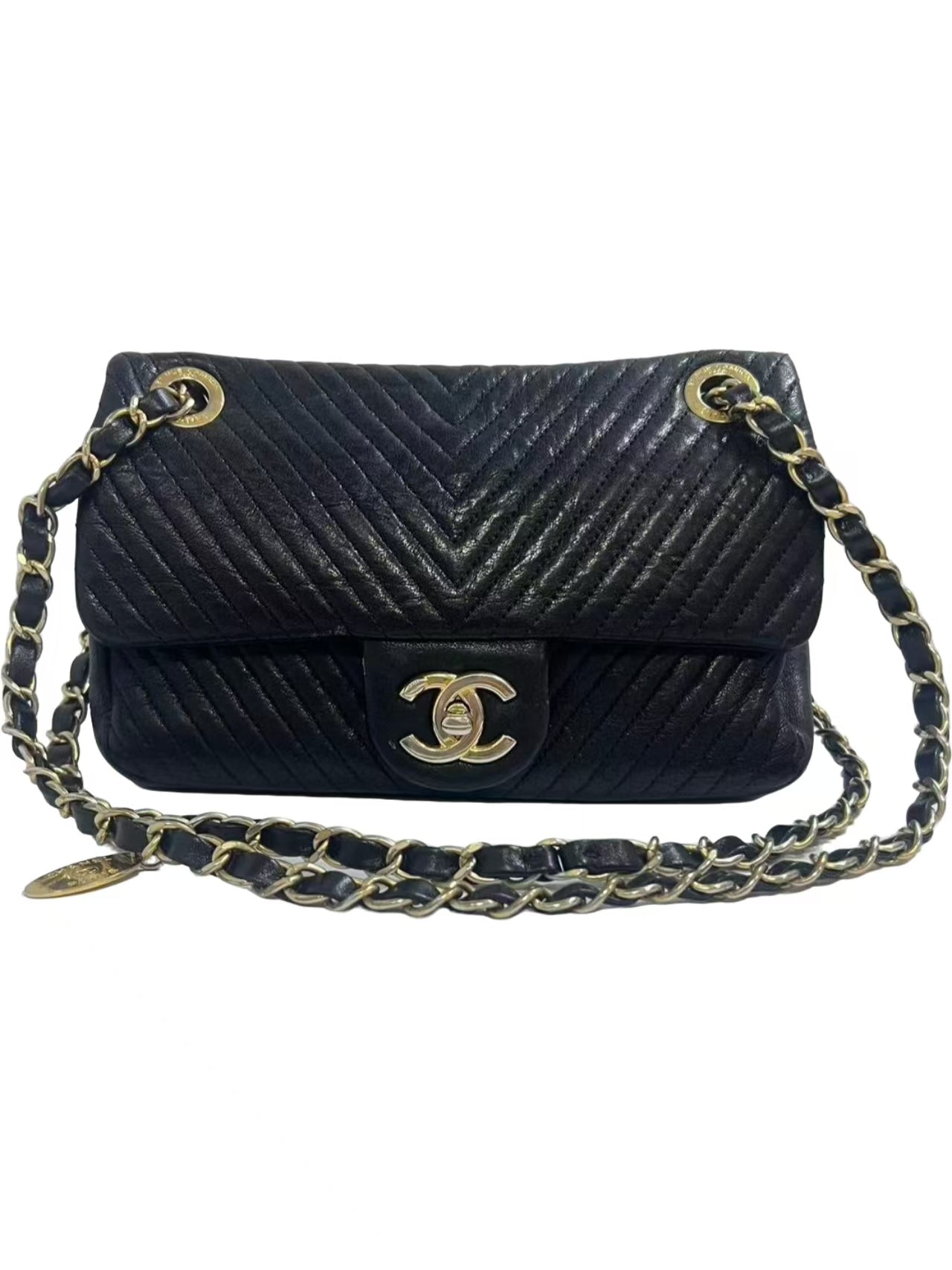 Chanel Black Chevron Quilted Leather Medium Flap Bag