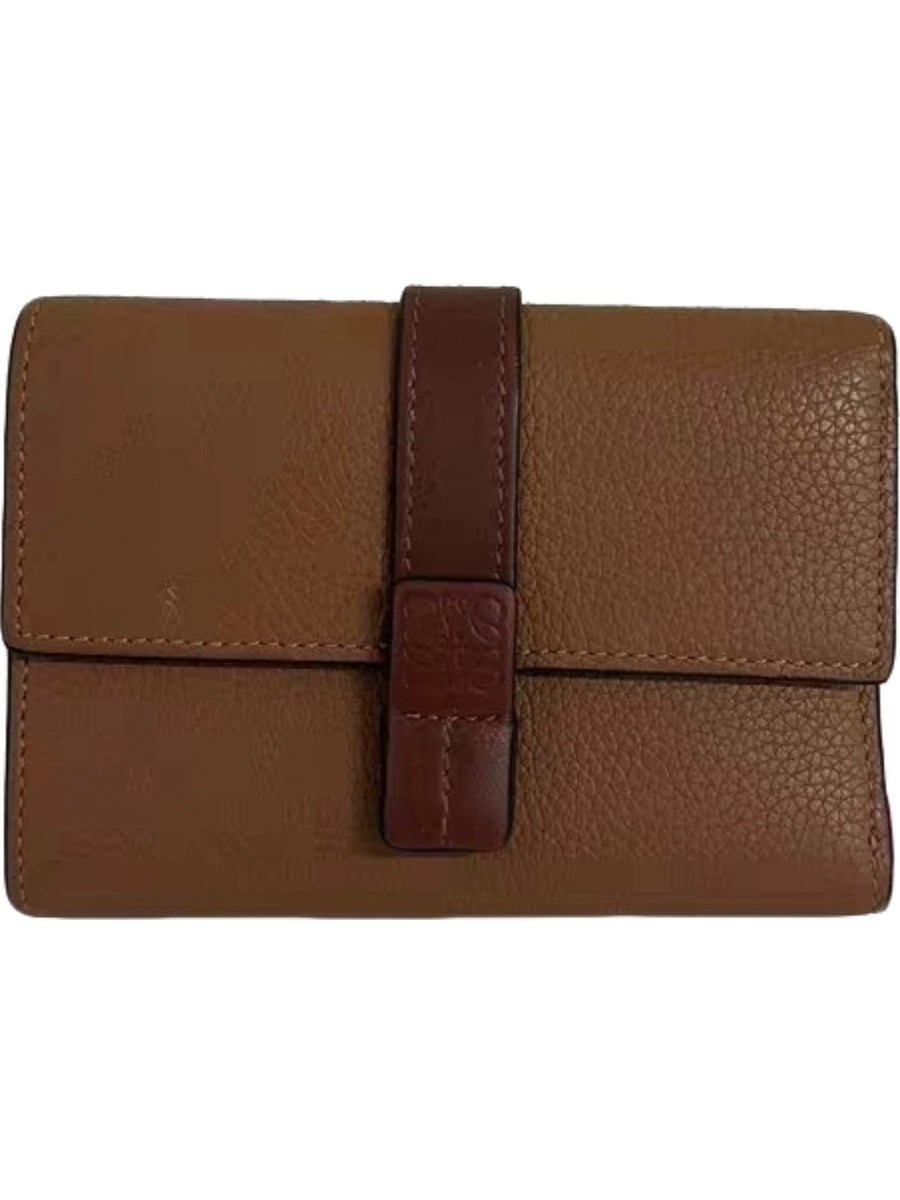 Loewe Anagram Vertical Small Wallet Tan Grained Leather Trifold Wallet