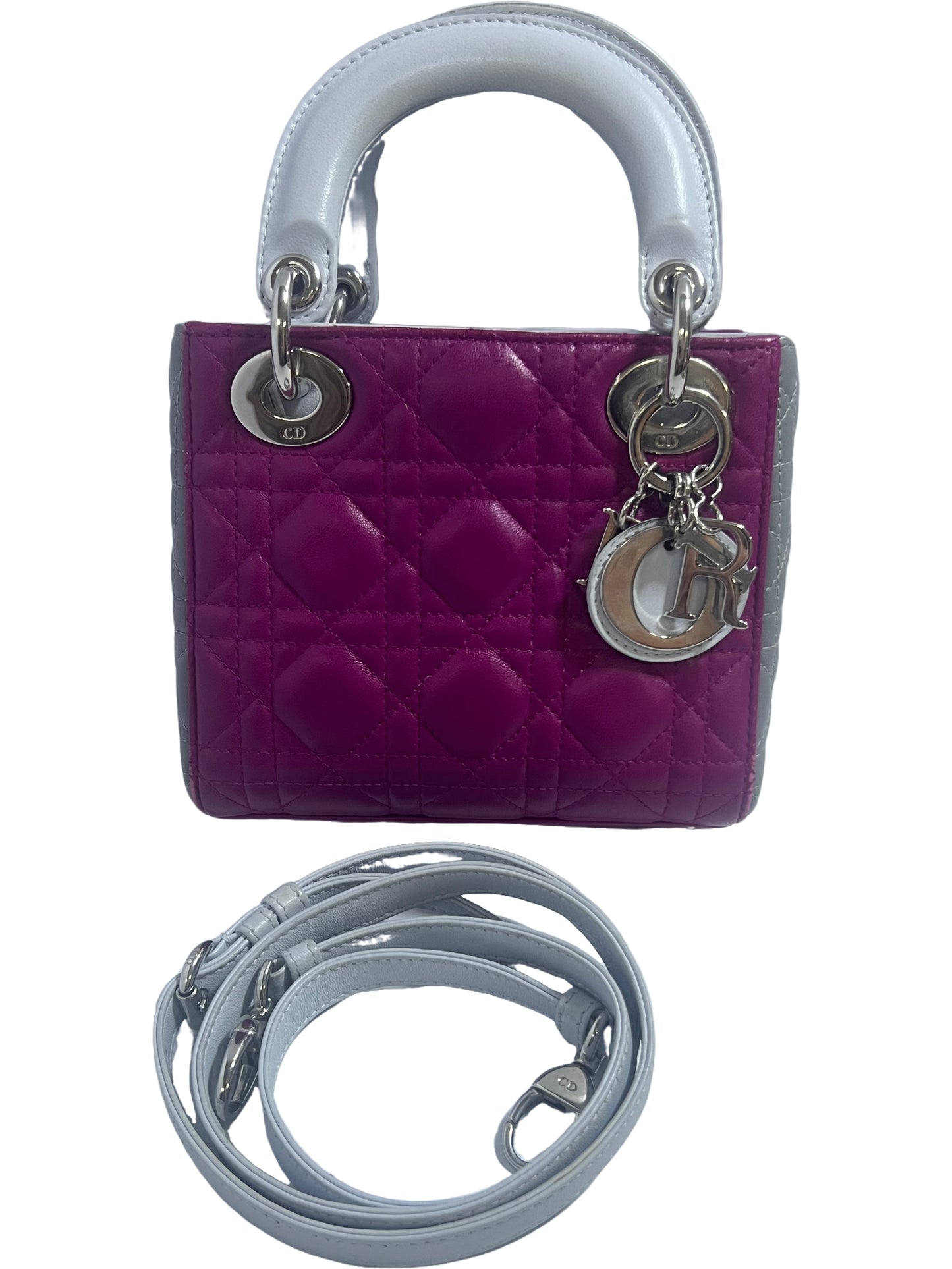 Christian Dior Mini Lady Dior Two-Tone Purple & Gray Quilted Leather Bag