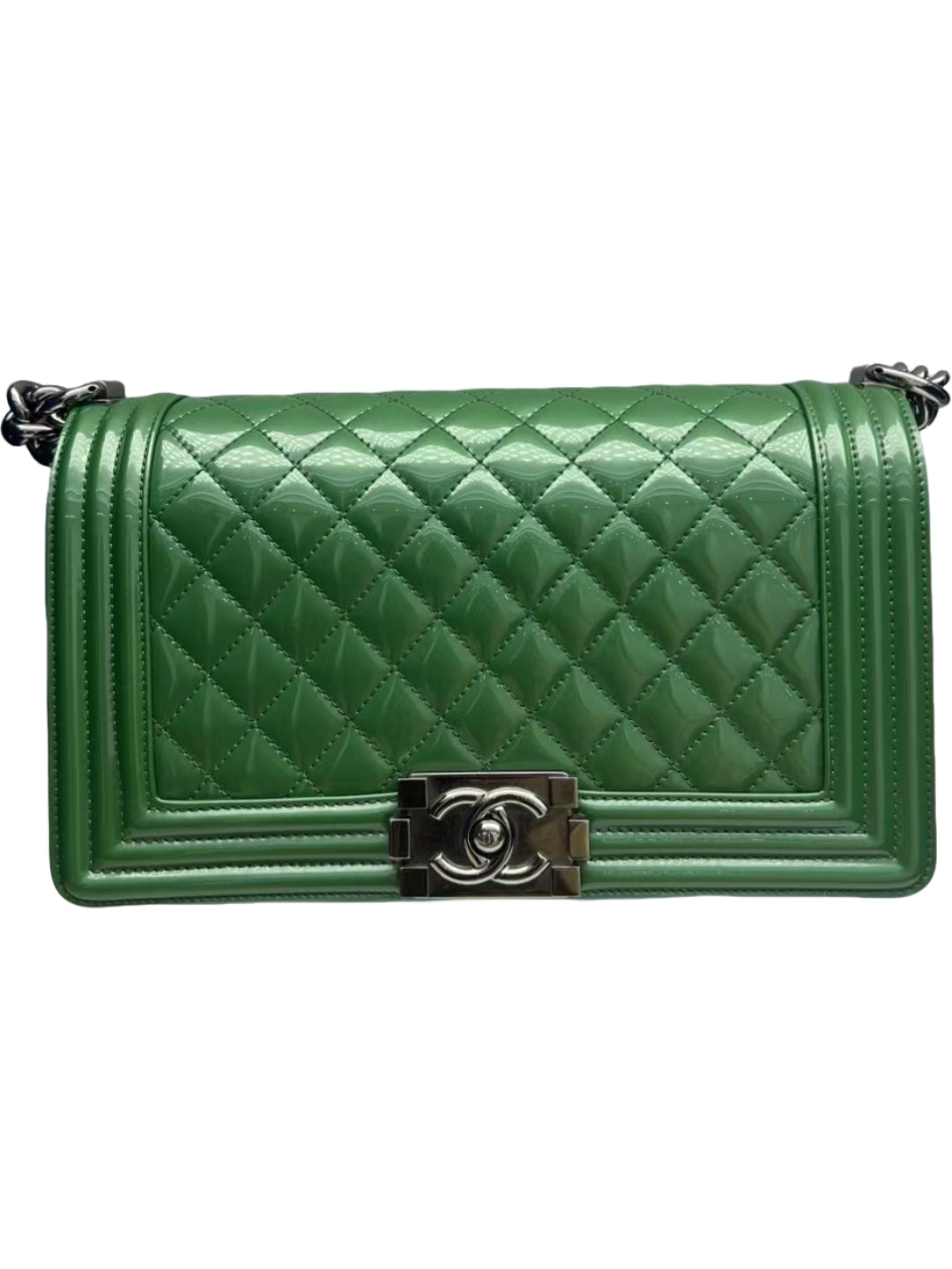 Chanel Boy Medium Green Patent Leather Quilted Bag