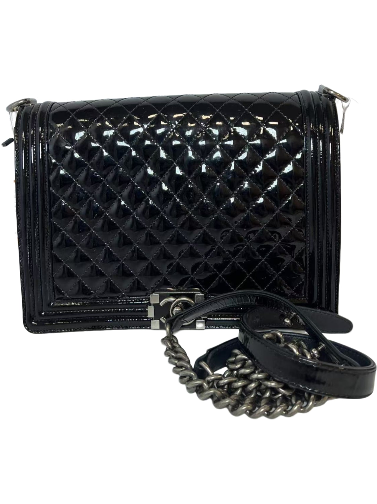 Chanel Large Boy Bag Quilted Patent Leather Shoulder Bag