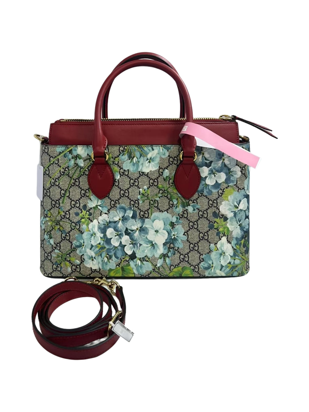 Gucci GG Blooms Blue Floral Coated Canvas Satchel Bag