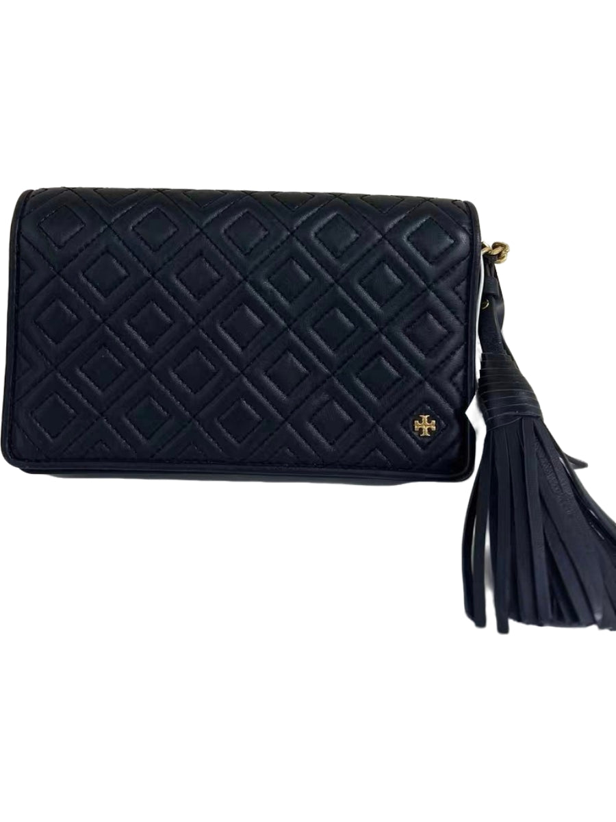 Tory Burch Fleming Black Leather Wallet-on-Chain Crossbody Bag