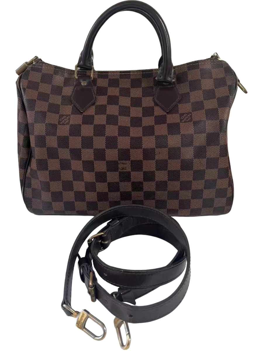 Louis Vuitton Speedy 30 Bandouliere Damier Ebene Canvas Satchel Bag