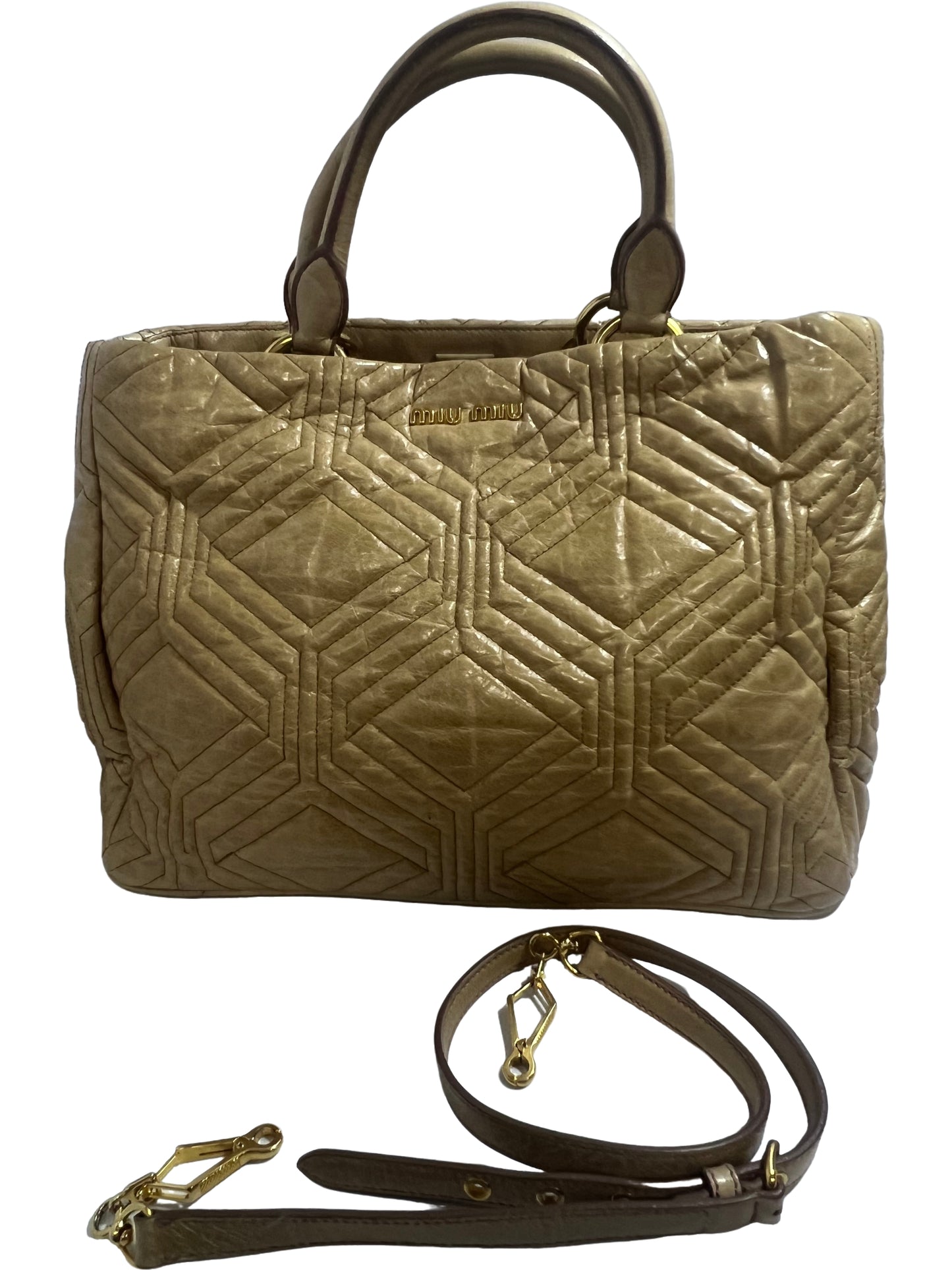 Miu Miu Beige Quilted Leather Tote Bag