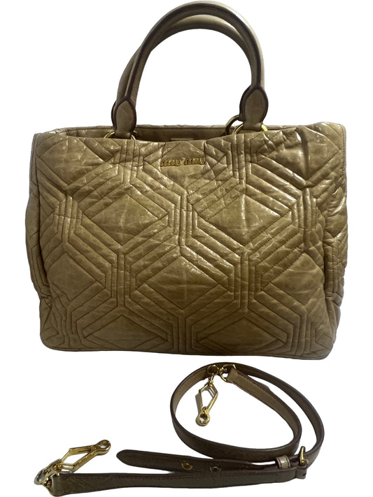 Miu Miu Beige Quilted Leather Tote Bag