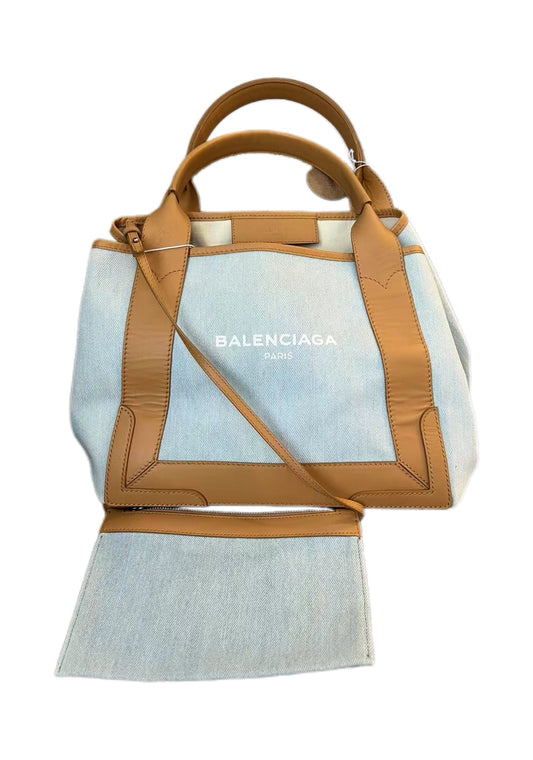 Balenciaga Medium Cabas Light Denim & Leather Tote Bag