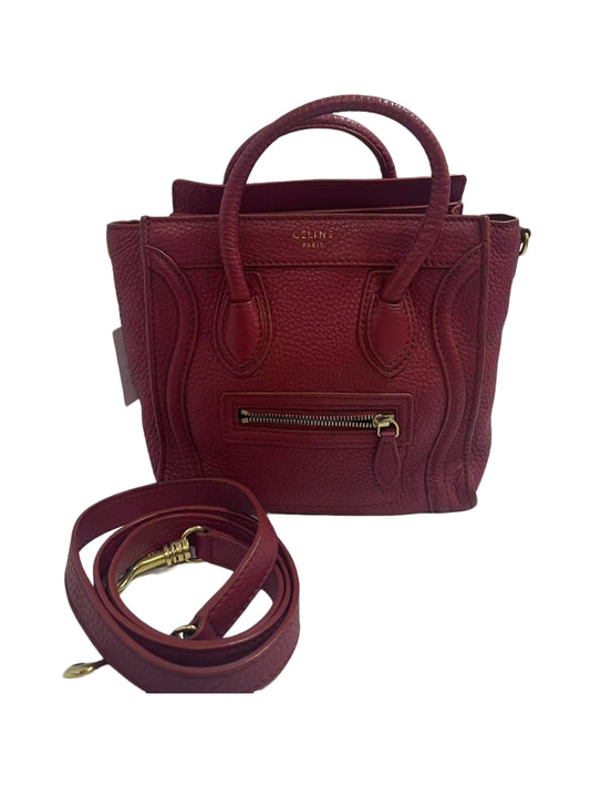 Celine Luggage Phantom Red Drummed Leather Tote Bag