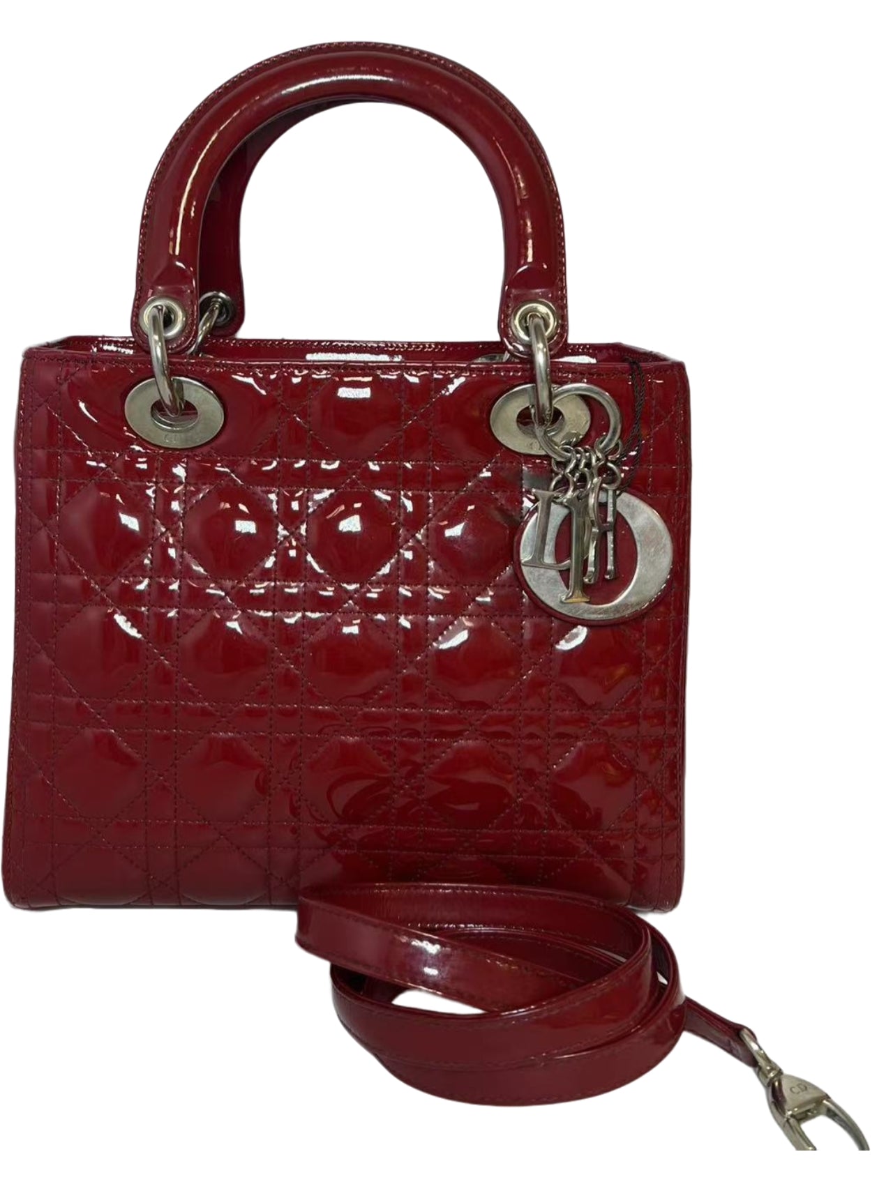 Dior Lady Dior Medium Red Patent Leather Handbag