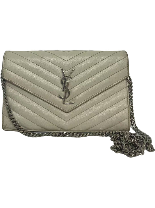 Saint Laurent (YSL) WOC Cream Chevron Quilted Leather Bag