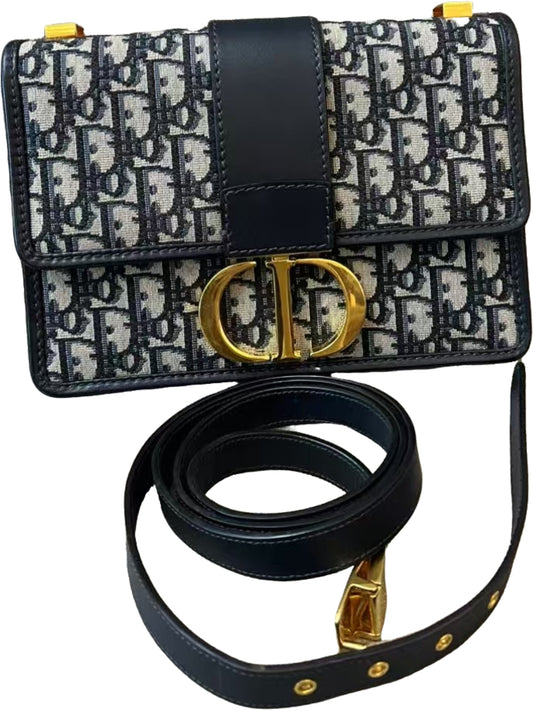 Christian Dior 30 Montaigne Blue Dior Oblique Jacquard Flap Bag