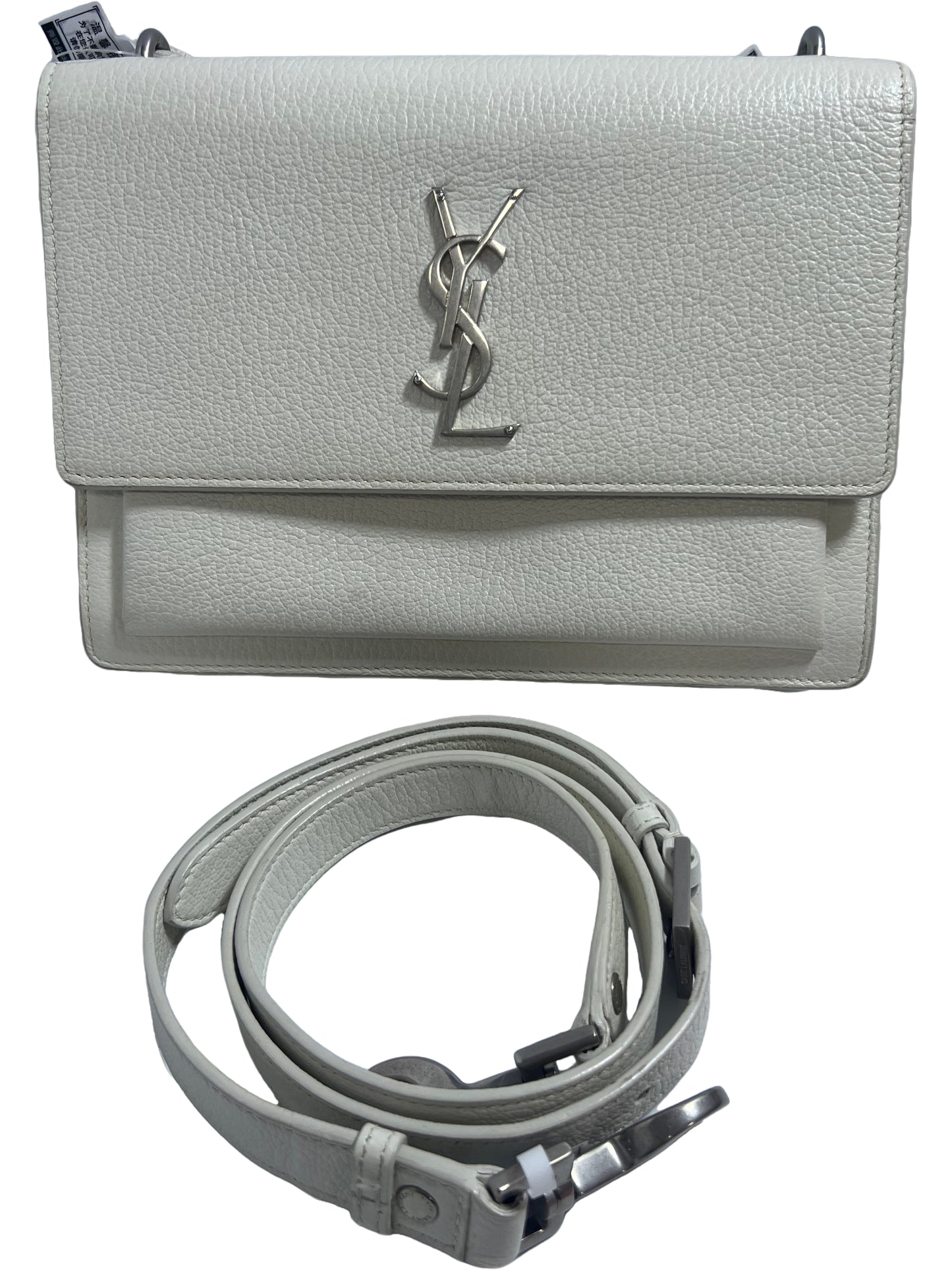 Saint Laurent Sunset Medium White Grain de Poudre Leather Handbag