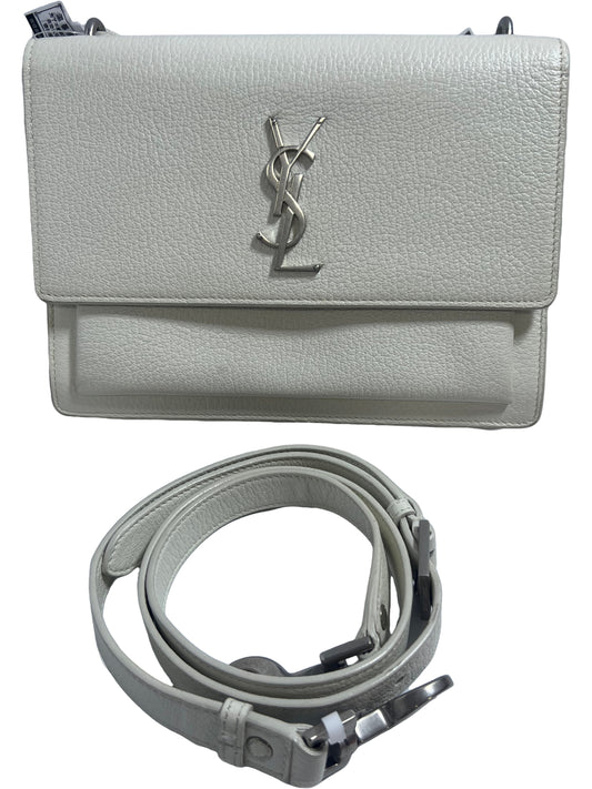 Saint Laurent Sunset Medium White Grain de Poudre Leather Handbag