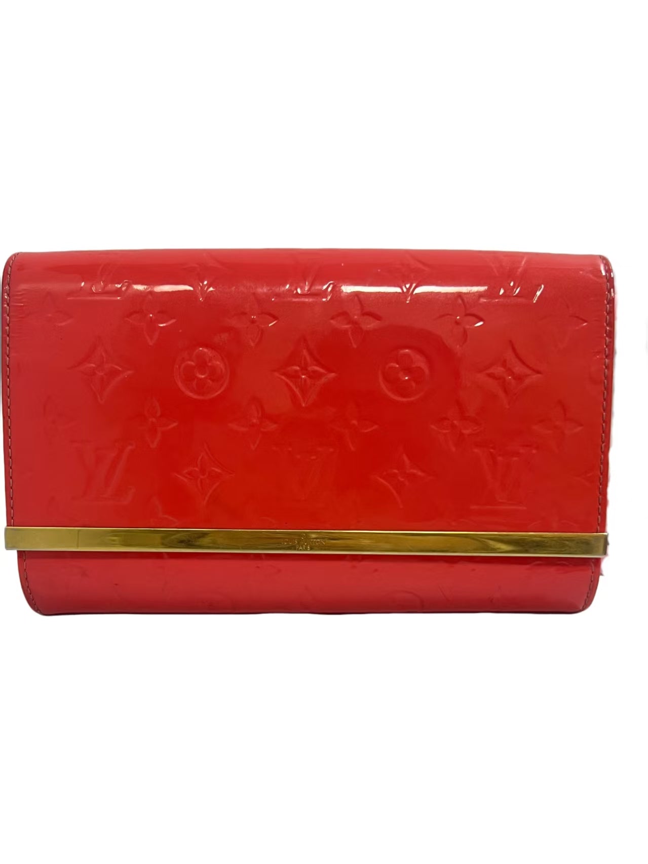 Louis Vuitton Coral Red Monogram Vernis Patent Leather Chain Wallet