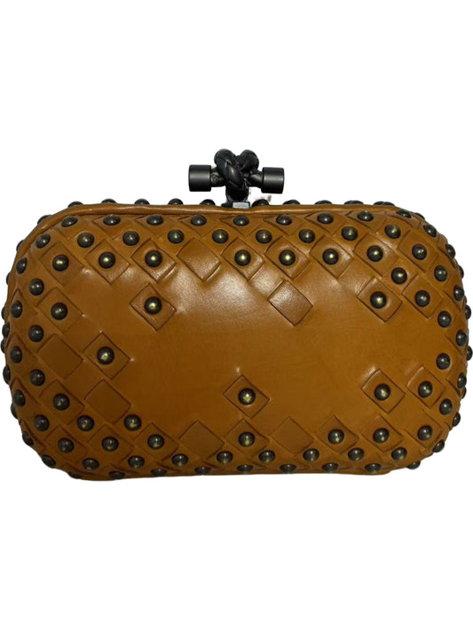 Bottega Veneta Knot Intreccio Studded Leather Clutch Bag