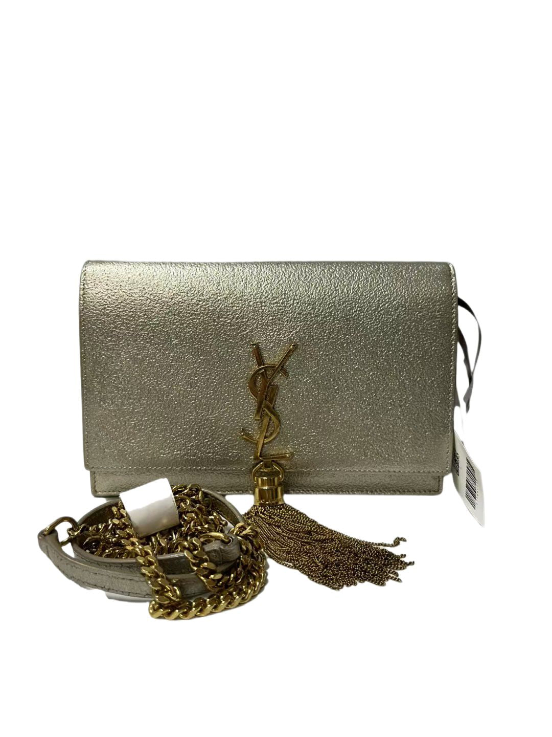 YSL Saint Laurent Kate Medium Gold Metallic Leather Tassel Chain Crossbody Bag