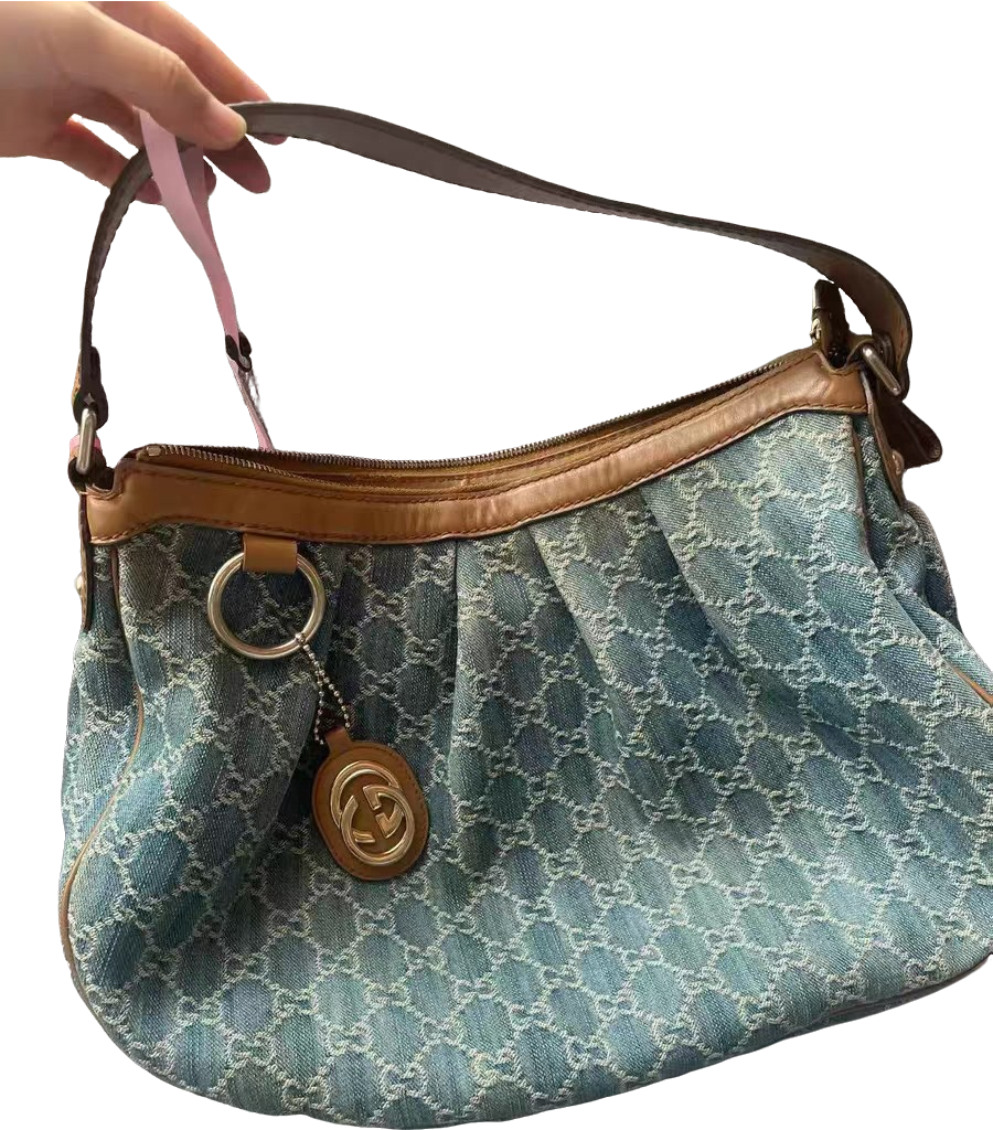 Gucci Sukey Blue GG Denim Canvas Shoulder Bag
