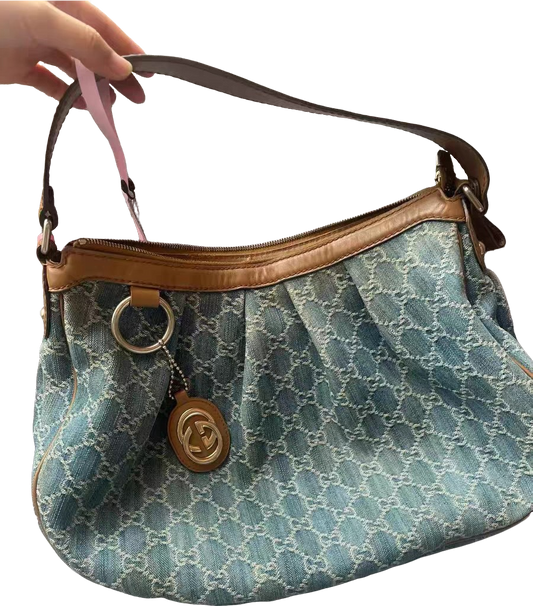 Gucci Sukey Blue GG Denim Canvas Shoulder Bag