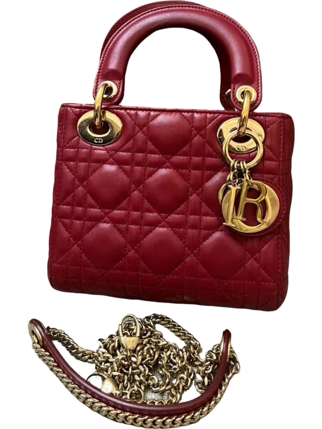 Christian Dior Lady Dior Small Red Cannage Lambskin Leather Bag