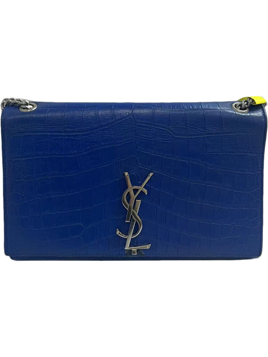 Saint Laurent Kate Blue Crocodile-Embossed Leather Shoulder Bag