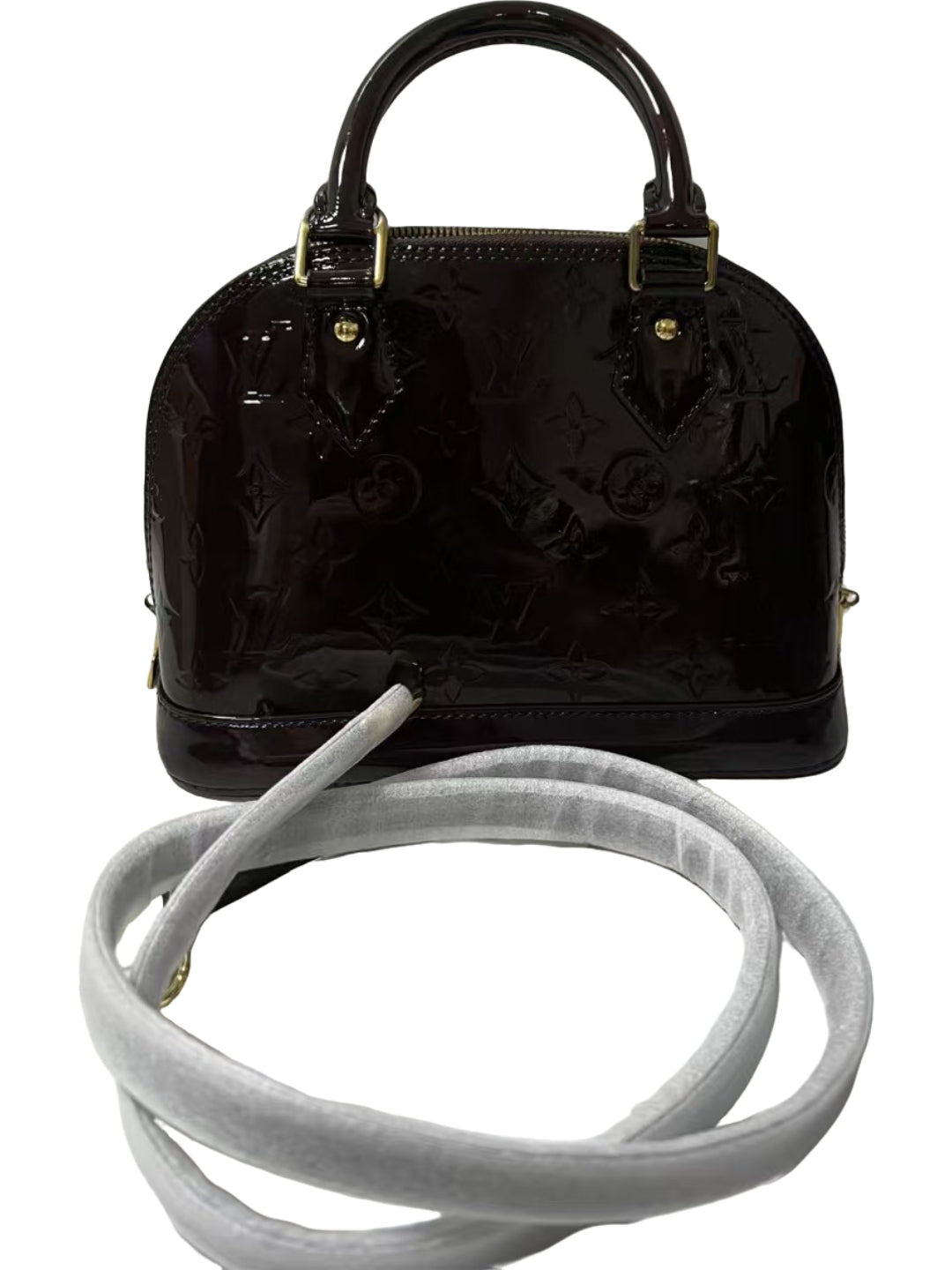 Louis Vuitton Alma BB Amarante Monogram Vernis Patent Leather Satchel Bag