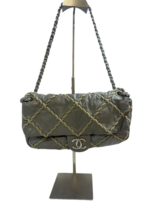 Chanel Gray Leather On-Stitch Medium Flap Bag