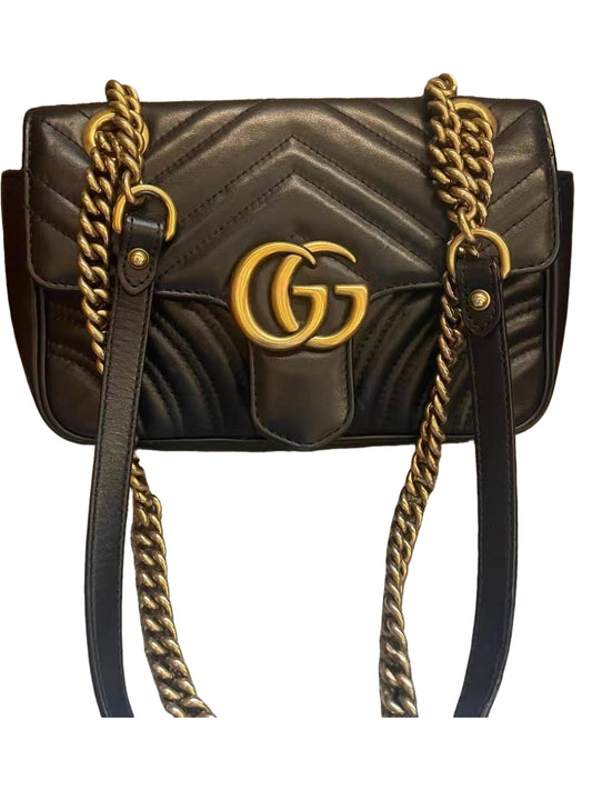 Gucci Marmont Small Black Chevron Quilted Leather Shoulder Bag