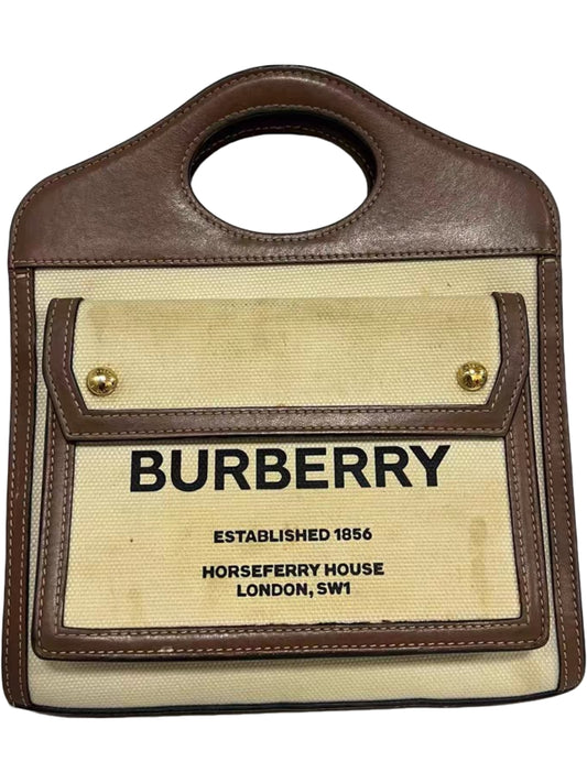 Burberry Horseferry Pocket Beige Canvas & Brown Leather Pocket Bag