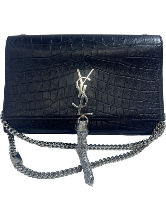 Saint Laurent Kate Medium Black Crocodile-Embossed Leather Chain Bag