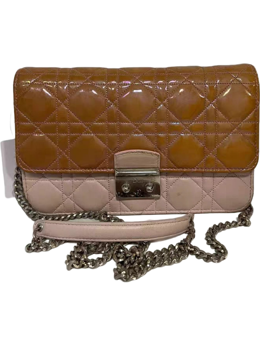 Christian Dior Miss Dior Two-Tone Pink Patent & Leather Wallet on Chain (WOC)
