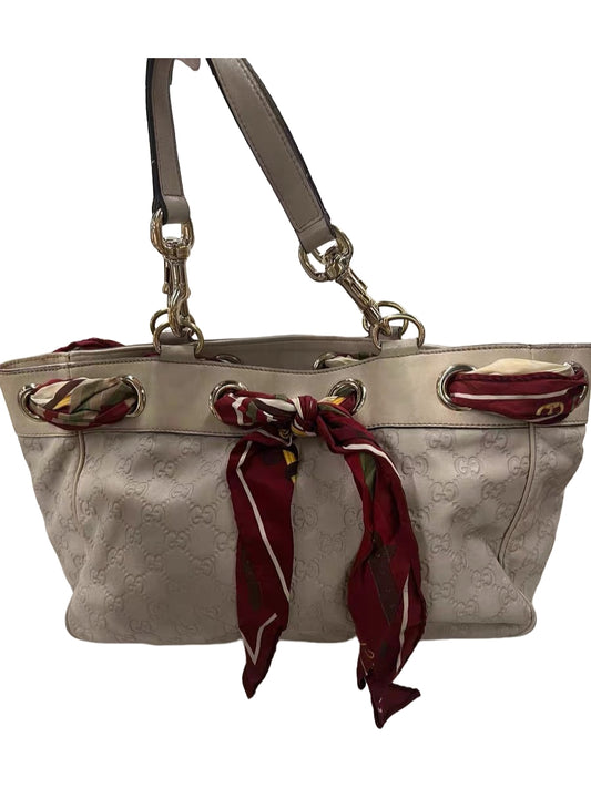 Gucci Positano Scarf Tote White Guccissima Leather Bag