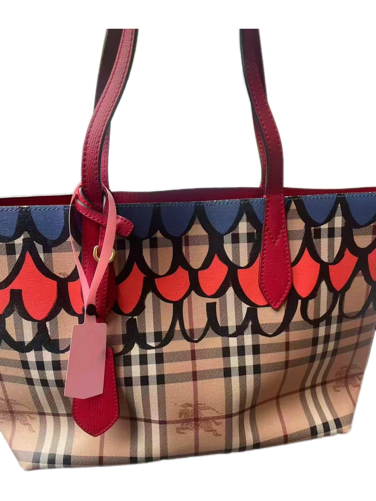 Burberry Trompe L'oeil Print Reversible Canvas Tote Bag