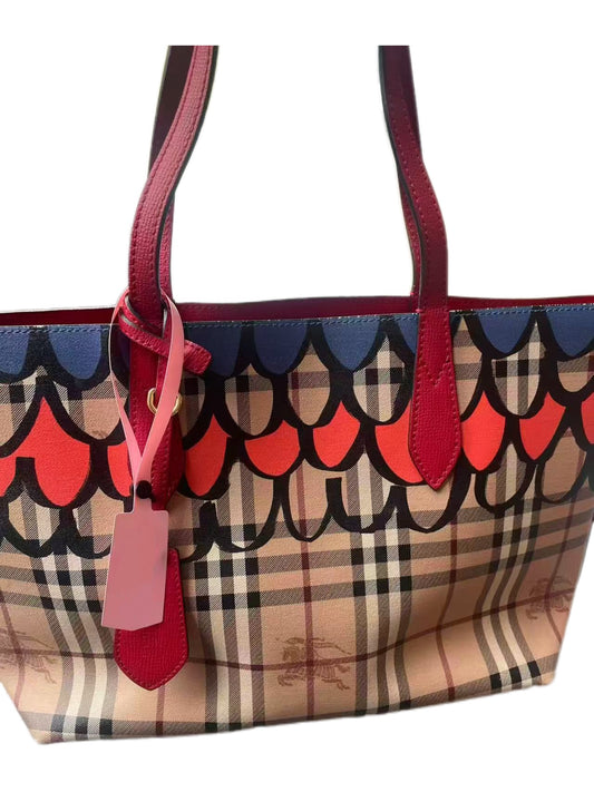 Burberry Trompe L'oeil Print Reversible Canvas Tote Bag